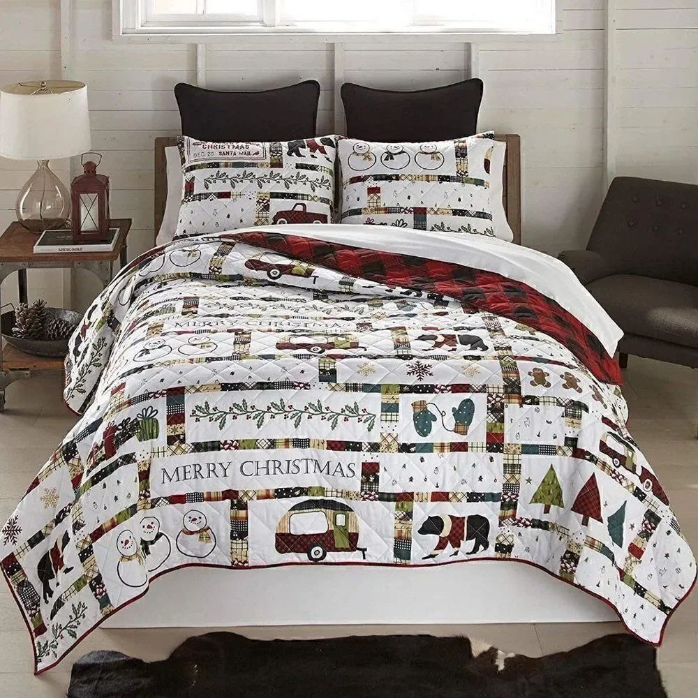 NEW!! Merry Christmas Farmhouse KING Quilt Set